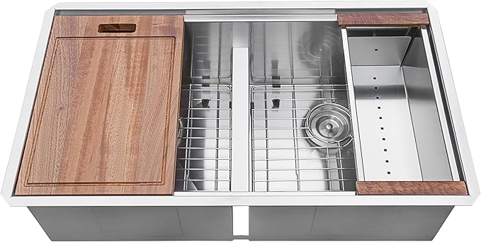 Ruvati 30-inch Workstation Ledge 50/50 Double Bowl Undermount 16 Gauge Stainless Steel Kitchen Sink - RVH8345