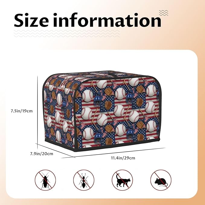 2 Slice Toaster Dust Cover, Machine Washable Fingerprint Protector Baseball Rustic Wooden American Flag, Soft Polyester Kitchen Appliance Cover
