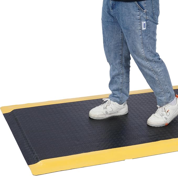 Anti Fatigue Mats Industrial 2' x 7' 15/16" Thick Sponge Base Heavy Duty Commercial Diamond Plate Ergonomic Standing Floor Mat Industrial Floor Mats Helps Relieve Back and Leg Soreness