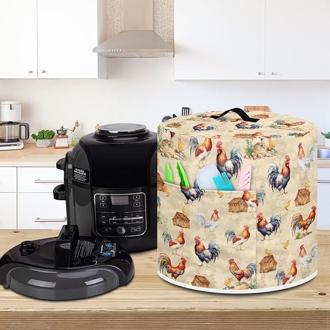 Flashideas Rooster Pressure Cooker Cover with Storage Pocket Compatible with 8 10 Quart Instant Pot, Durable Rice Cooker Air Fryer Accessories, Waterproof Kitchen Appliances Dust Cover
