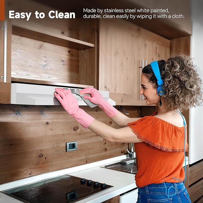SNDOAS Range Hood 36 inch Under Cabinet,White Spray Painting Stainless Vent Hood with 2 speeds and 230 CFM,Ductless Range Hood with Rocker Buttons,Aluminum Mesh Filter,Kitchen Hood without Plug