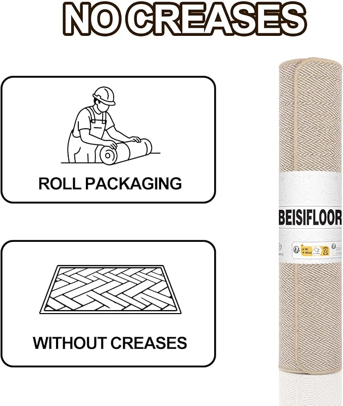 Ultra Thin Door Mat Indoor Entrance 24"x47", Low-Profile Indoor Door Mat, Non Slip Entry Mat Rubber Backing Unique Herringbone Design Inside Doormat Dirt Trapper Entryway Mats, Beige
