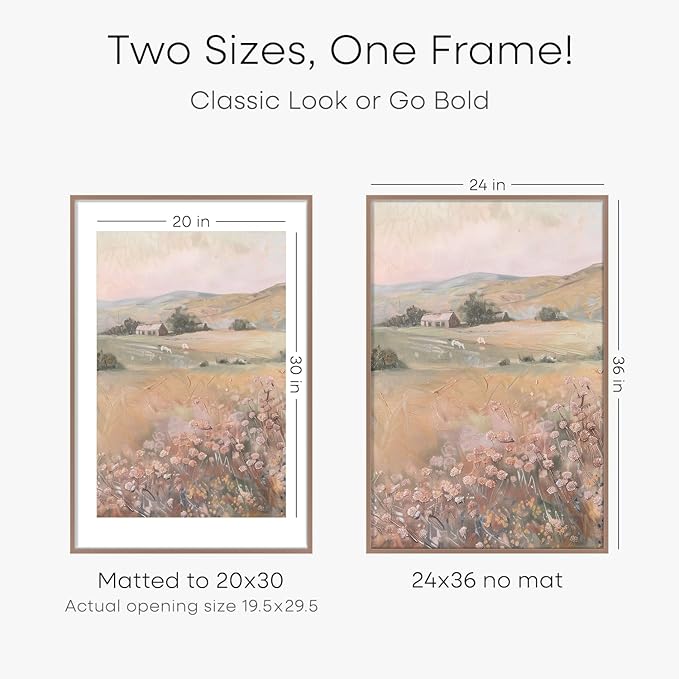 Homeforia 24x36 Picture Frame Mocha, High End Metal 24 x 36 Large Poster Frames with Mat 20 by 30 inch Photo, 24x36 Thin Frame Matted to 20x30 in Print, 36x24 Frame, Tempered Glass, Wall Kit, Set of 1