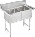 WILPREP 2-Compartment Sink, 18x18x12 in. Kitchen Sink with Strainers X-Shaped Guides Backsplash, Freestanding Double Bowl Utility Sink, Work Station Sink for Garage Kitchen Laundry Room with 2 Basins