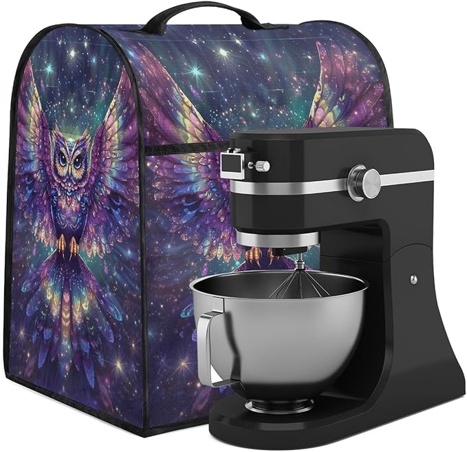 Kitchen Aid Mixer Cover Animal Glowing Owl Stand Mixer Cover Compatible with 6-8 Quarts Stand Mixers, Dust Covers with Zipper Pocket Foldable Washable Kitchen Aid Organizer Bag