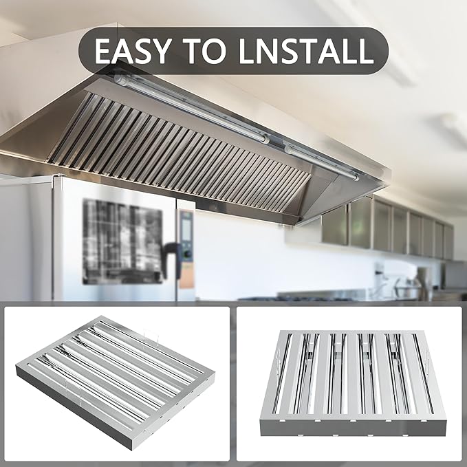 Stainless Steel Commercial Kitchen Hood Filter, Range Hood Baffle Grease Filter for Restaurant Exhaust Hoods, UL/NSF Listed, 15.5 W x 19.5 H Inch 4 Grooves Hood Filters（5 Pack）