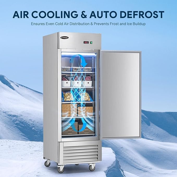 27 Inch Upright Commercial Refrigerator, Stainless Steel Single Door, 23 Cu.Ft, 3 Adjustable Shelves, Digital Temperature Control, NSF/ETL Certified, with Casters for Restaurant, Bar, Kitchen