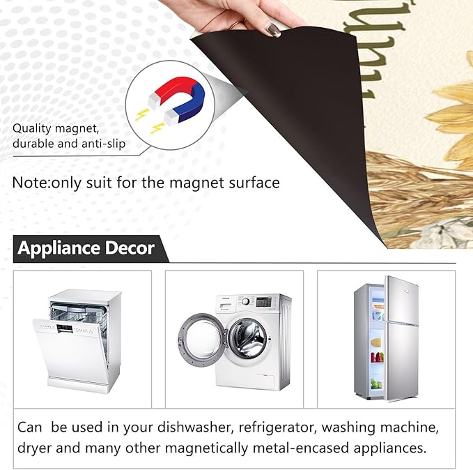 Fall Yellow Sunflower Thanksgiving Dishwasher Magnet Cover for Front Panel Magnetic Dishwasher Cover Decorative Refrigerator Magnet Covers Fridge Panel Decal for Home Decor, 23" x 26"