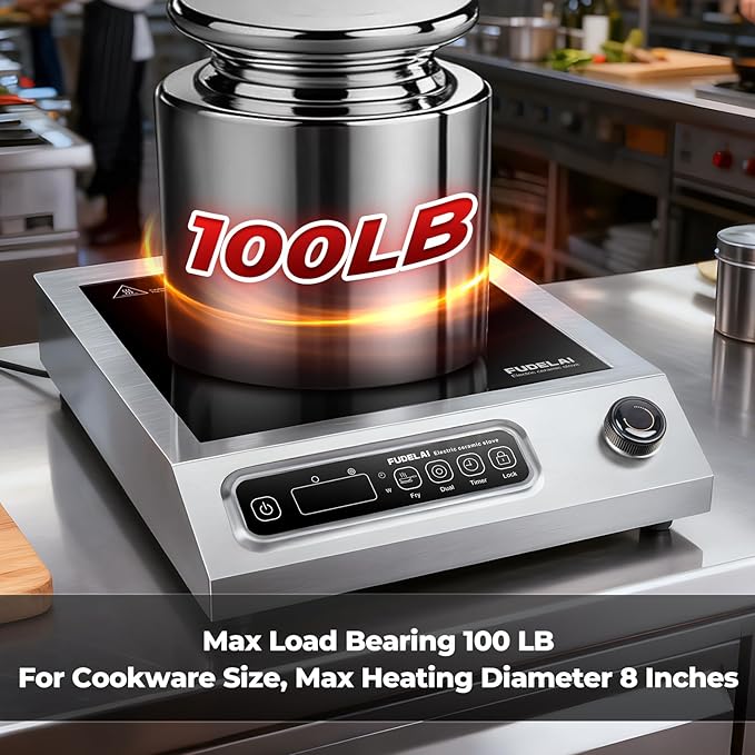 1800W Commercial Grade Electric Cooktop with 9 Power Levels - Electric Burner with EUROKERA Micro-Ceramic Panel, Infrared Cooktop with Timer, Safety Lock, For Restaurant, Home Kitchen Use
