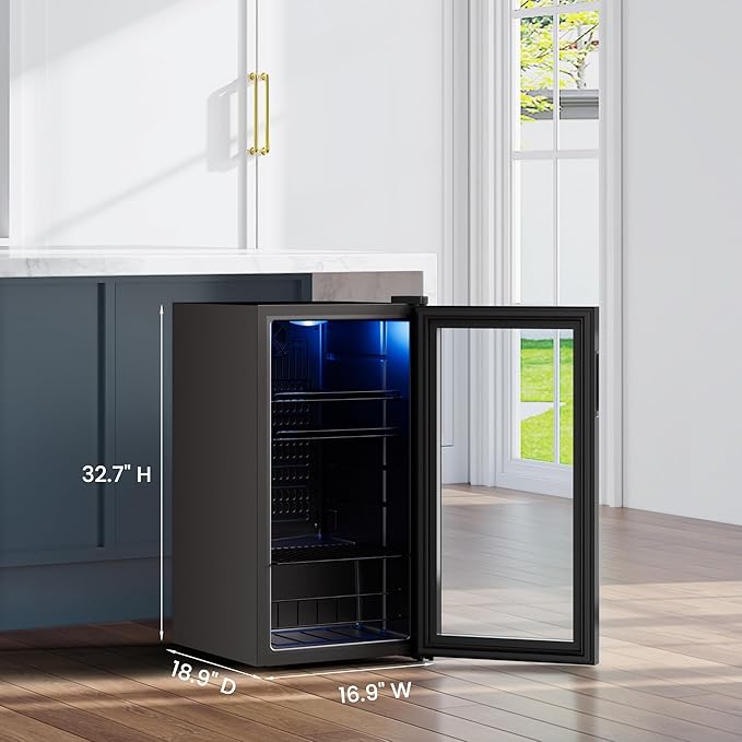 Yeego Beverage Refrigerator Cooler, 105 Cans Mini Fridge with Glass Door Beverage Fridge with Adjustable Shelves for Soda Beer or Wine, Beverage Cooler with Digital Temperature Control for Home Office