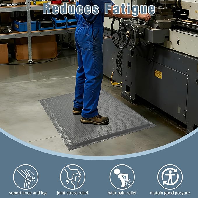 Anti Fatigue Mats Industrial 2' x 5' 15/16" Thick Ergonomic Standing Mat Commercial Kitchen Mat Heavy Duty Diamond Plate Cushioned Shop Floor Mats Helps Relieve Back and Leg Soreness