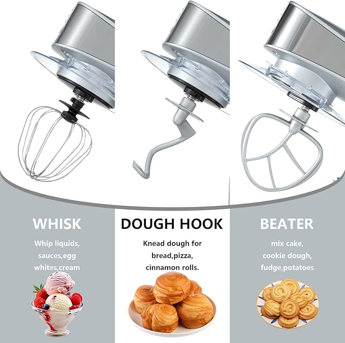 Multifunctional Stand Mixer, 6 in 1 Stand Mixer, 6.3Qt Tilt-head, Standing Mixer with Stainless Steel Bowl, Meat Grinder, Juice Blender, for professional Baking and Most Home Cooks, Silver