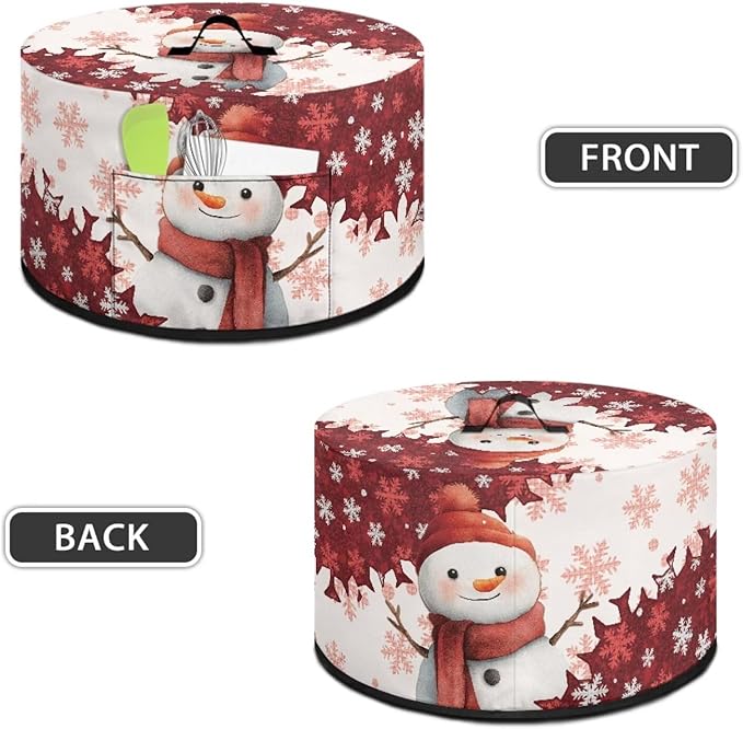 Snowman Snowflake Print Slow Cooker Cover with Accessory Pocket and Top Handle for Dust Protection Easy to Remove Winter Kitchen Appliance Organizer Christmas Decor Kitchen Accessories