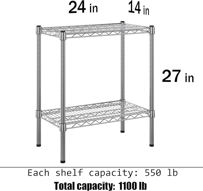 14" Deep x 24" Wide x 27" Height Wire Shelving Kit | 2-Tier |NSF Commercial Storage Rack Unit