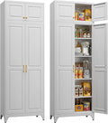 Kitchen Pantry Storage Cabinets, 90" Tall Metal Storage Cabinet with Doors and 4 Shelves, White Pantry Cabinet, Utility Kitchen Cupboard, Large Steel Cabinets for Dining Room, Office, Living Room