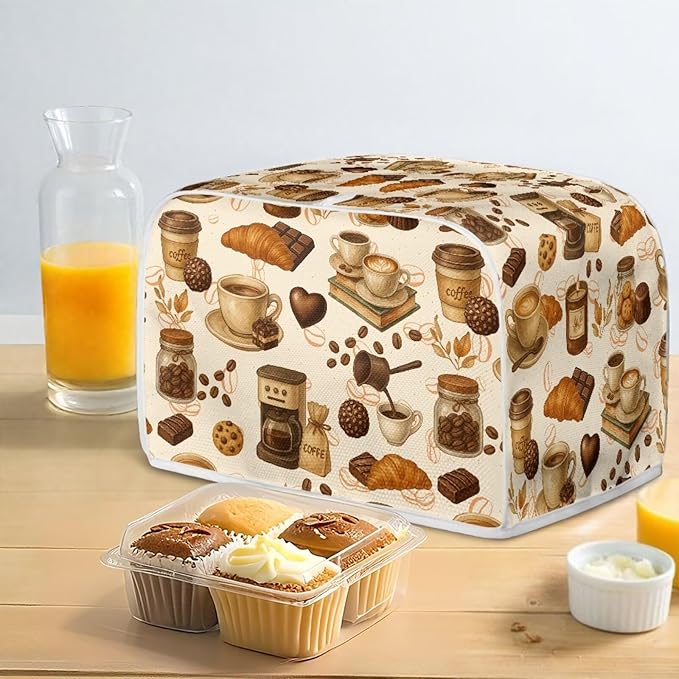 Coffee Chocolate Print Bread Maker Cover Anti-Dust Toaster Cover Washable Universal 2 Slice Toasters Machine Protector for Kitchen Accessories