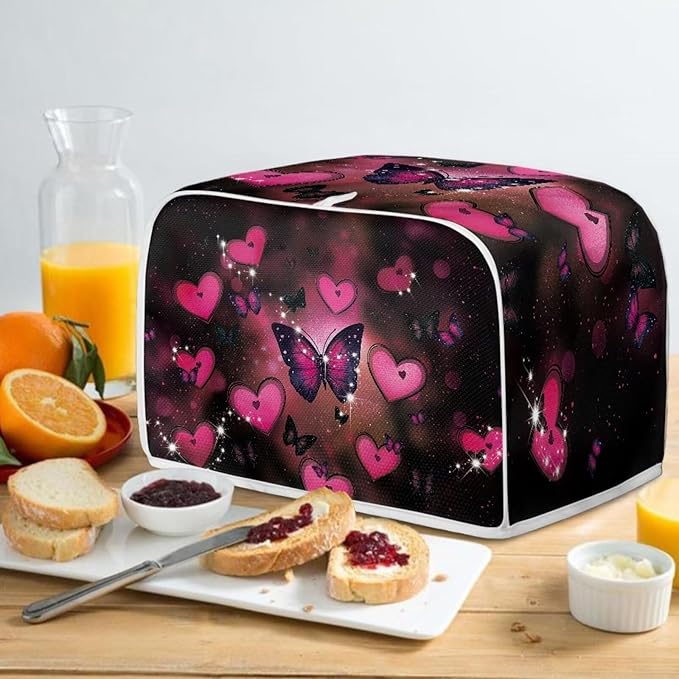 UNICEU Valentine's Day Toaster Dust Cover Protector Compatible with 2 Slice Butterfly Heart Print Heat-Resistant Dust Protection Anti-scratch Home Kitchen Decor