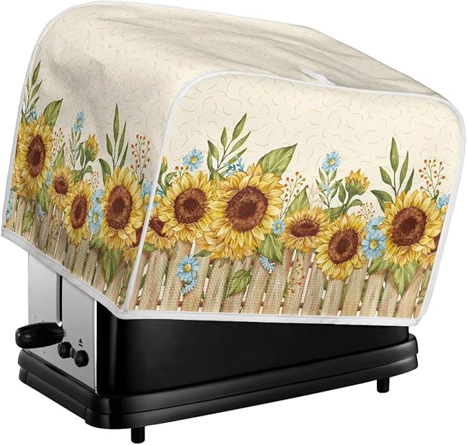 Sunflower Daisy Print Bread Toaster Oven Dustproof Cover Heat-Resistant Universal Fits Most Standard 2 Slice Toasters Keep off Fingerprint Stains