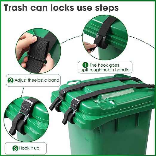 2 Pcs Trash Can Lock for Animals Secure Garbage Can Lid Straps Adjustable Heavy Duty Outdoor Bins, Bear/Raccoon/Dog Proof