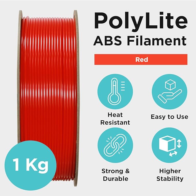 Polymaker ABS Filament 1.75mm Red, 3D Printer Filament 1.75mm Heat Resistant 1kg - PolyLite ABS 3D Printing Filament 1.75mm, Strong & Durable, Dimensional Accuracy +/- 0.03mm