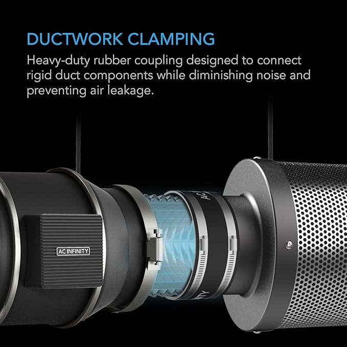 AC Infinity Noise Reduction Clamp 6-Inch, Duct Coupler with Stainless Steel Clamps, Flexible Rubber Coupling for Inline Fans and Carbon Filters in Growing and HVAC