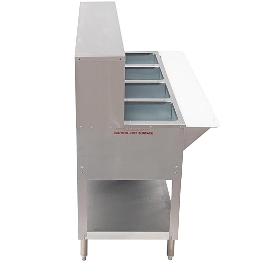 Kratos Commercial Electric Steam Table/Hot Food Table with Overshelf and Sneeze Guard, 4 Wells, Stainless Steel, Stationary, NSF, 120V (28W-193)