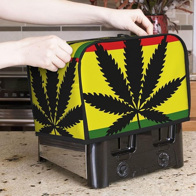 Toaster Cover 2 Slice with Pockets, Tropical Leaf Botanical Red Yellow Green Background Kitchen Accessories Decor Bread Maker Oven Protector Covers Dust Proof Fingerprint Covers