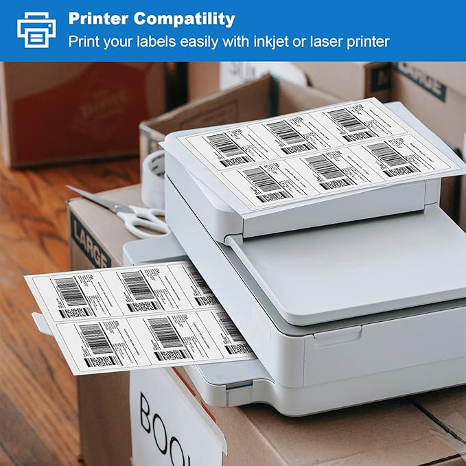 BESTEASY 3 1/3" x 4" Labels Shipping Labels for Laser Inkjet Printers, 6 Up Self Adhesive FBA Address Labels, White Matte Mailing Label Stickers (1000 Sheets, 6000 Labels)