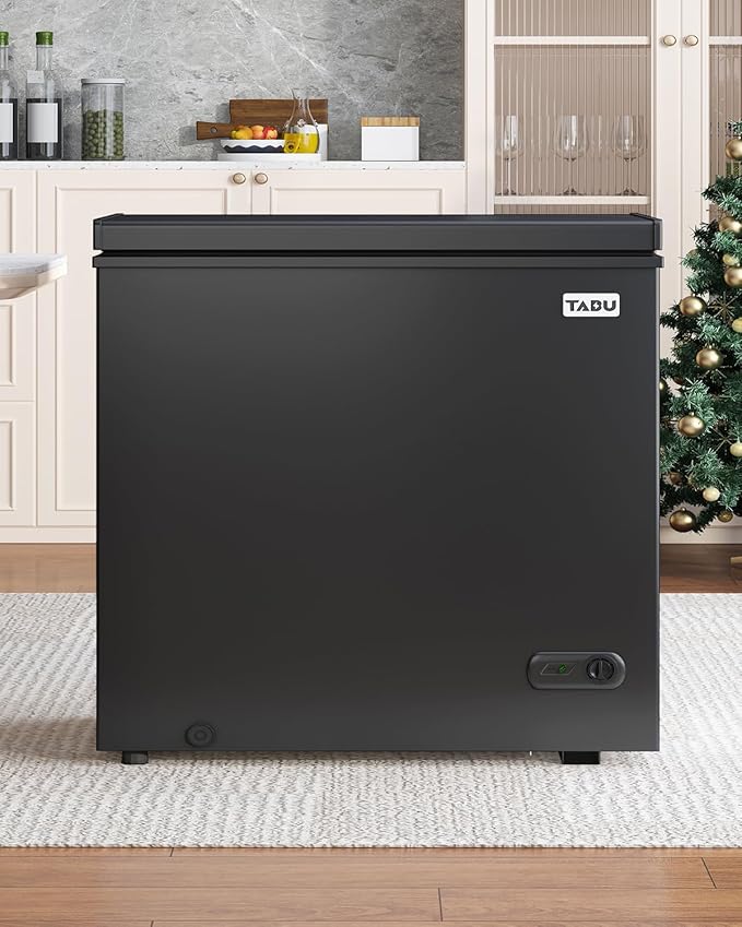 TABU 10 Cu Ft Deep Freezer,Top Opening Chest Freezer with Removable Basket, Energy Saving Compact Freezer with 7 Level Adjustable Thermostat(Black)