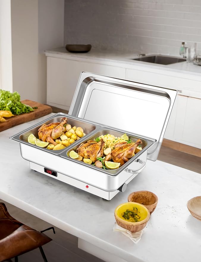 Electric Chafing Dish,Food Warmer and Servers, 2 x 4.5QT Rectangular Half-Size Stainless Steel Chafing Dish Set with Temperature Control Display for Parties, Catering, Festivals