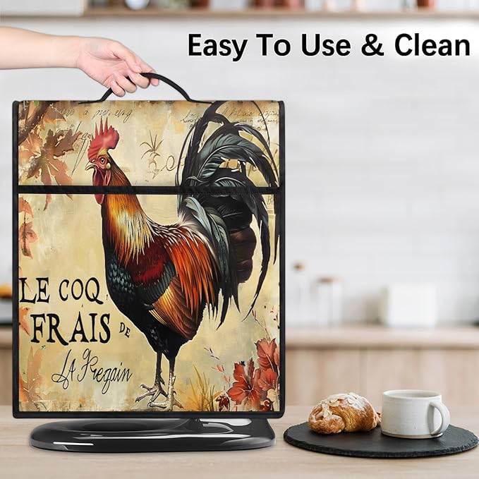Kitchen Aid Mixer Cover Autumn Rooster Leaves Stand Mixer Cover Compatible with 6-8 Quarts Stand Mixers, Dust Covers with Zipper Pocket Foldable Washable Kitchen Aid Organizer Bag
