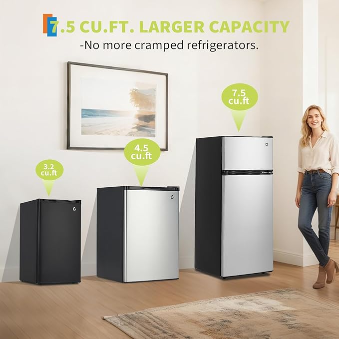 PioneerWorks 7.5 Cu.Ft Refrigerator with Freezer, 2 Door Fridge, 7 Settings Temperature Adjustable, Large Capacity, Food Storage or Cooling drinks,for Apartment,Bedroom,Dorm and Office