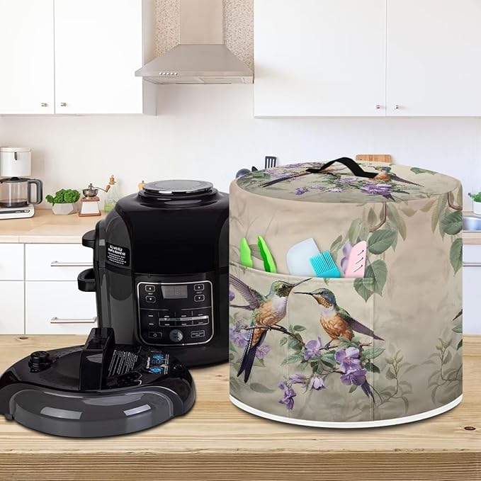 Flashideas Green Hummingbird Pressure Cooker Cover for Women Insulated Rice Cooker Cover with Easy to Clean Lining Waterproof Dust Cover with Pockets for Instant Pot 6 Quart Appliance Cover