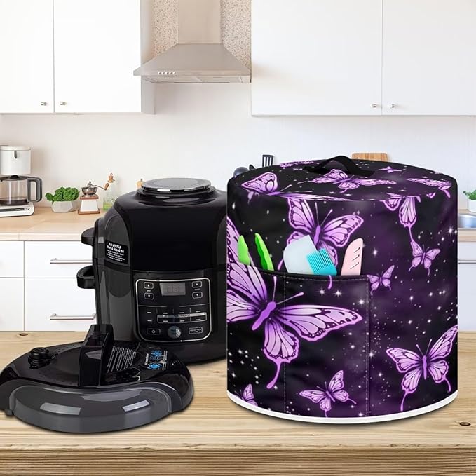 Purple Butterfly Air Fryer Dust Cover for Instant Pot Accessories 6 Quart Dust Covers for Kitchen Appliances Living Room Table Decor Covers Appliances with Handle Pocket