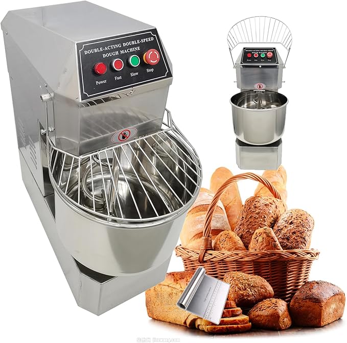 Commercial Dough Mixer Double Action Double Speed Stand Dough Mixer Machine Heavy-Duty Spiral Food Mixer Stainless Steel Pizza Bread Flour Kneading Blender 30L for Bakeries Pizzerias