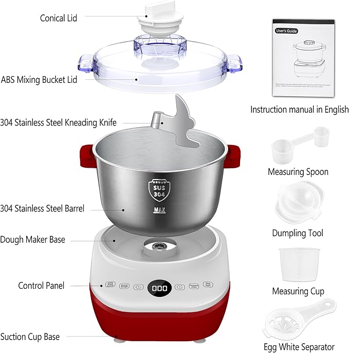 AIZIYO DoughChief, 7.4QT Dough Mixer, Dough Maker with Ferment Function, Bread Maker with 304 Stainless Steel Bowl, Removeable lid, Touch Panel Control, Proofing Box for Pizza & Bread