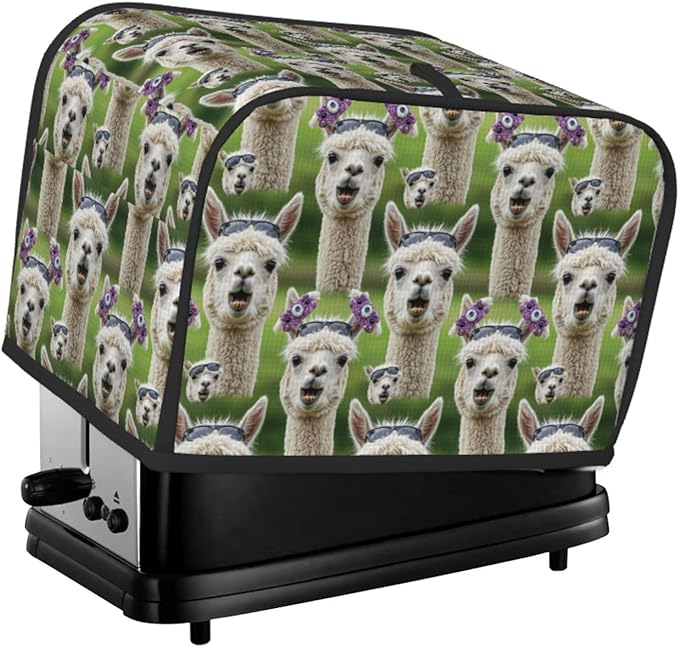 2 Slice Toaster Cover Funnny Llama, Machine Washable Dust & Fingerprint Protector, Polyester Appliance Cover with Pocket