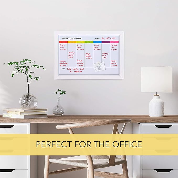 Weekly Dry Erase Board for Wall [17in x 12in] Weekly Whiteboard Planner and Magnetic Calendar - Days of The Week White Board for Schedule, Daily Meal Planner - Includes Full Mounting Kit