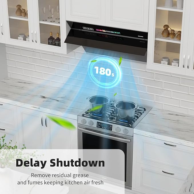 BRANO Range Hood 36 inch with 900CFM, Voice/Gesture Sensing/Touch Control Panel, Unique Side-Draft Design for Under Cabinet Modern Kitchen Hood, Ducted/Ductless Convertible