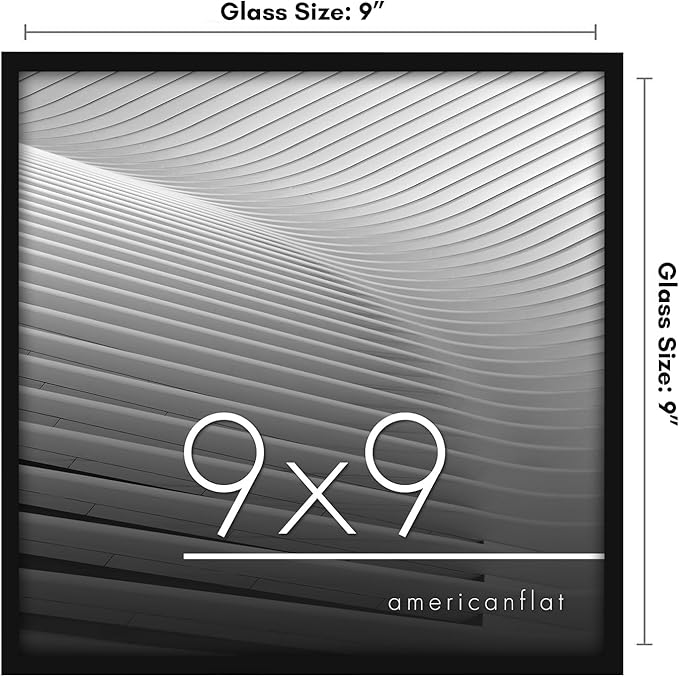 Americanflat 9x9 Picture Frame with Shatter-Resistant Glass - Streamline Collection - Thin Border Square Frame for Tabletop and Wall Display - Hanging Hardware and Easel Stand Included - Black