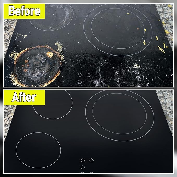 Cooktop Cleaner Kit,35 oz Glass Top Stove Cleaner and Polish,Stove Top Cleaner Kit with Scraper,Scrubbing Pad,Removes Tough Stains