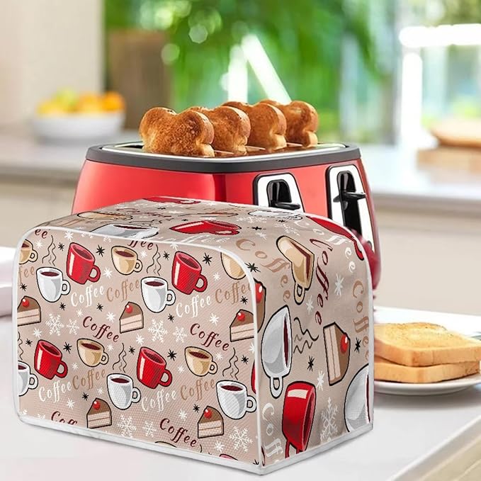 Coffee Snowflake Print Toaster 2 Slice Cover Kitchen Accessories Decor Bread Maker Dustproof Fingerprint Protectors