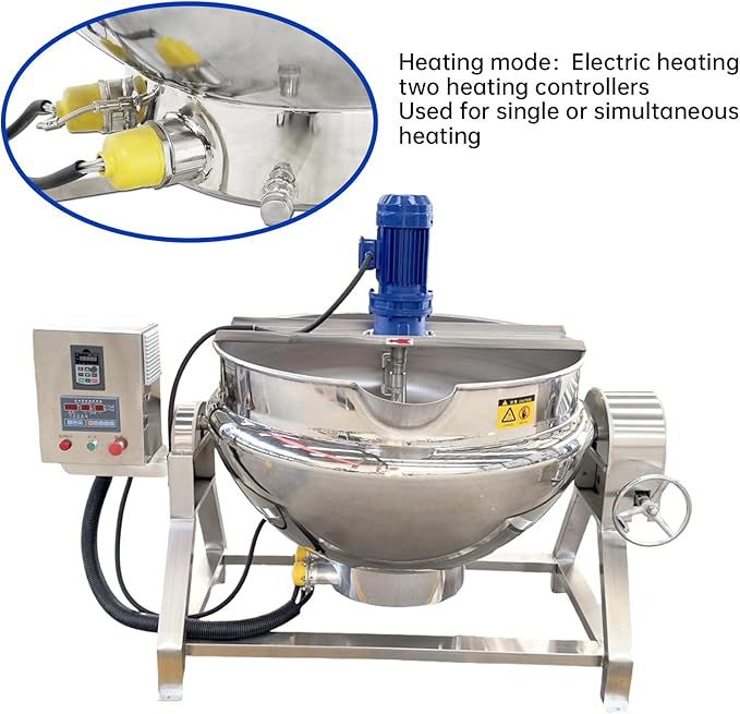 Kolice Commercial Electric Jacketed Cooking Kettle Machine with Mixer, Automatic Tiltable Pot for Soup/Chilli Sauce/Jams, 200L 52.8Gallon Capacity, 304 Stainless Steel, 220v 3-Phase 60hz