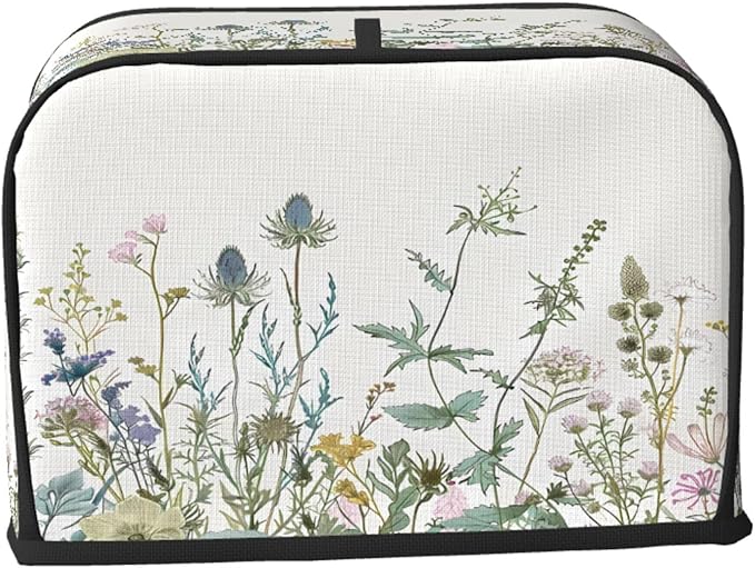 Toaster Cover 2 Slice Wildflowers Leaves Waterproof Appliance Cover with Hang Loop Bread Baker Toaster Cover for Kitchen