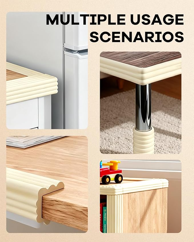 Edge and Corner Guards with Strong Adhesive Extra Thick Baby Proofing Furniture Protector for Table Desk Bed Cabinets Child Safety for Home and Nursery (Beige White, 6.56 Feet)