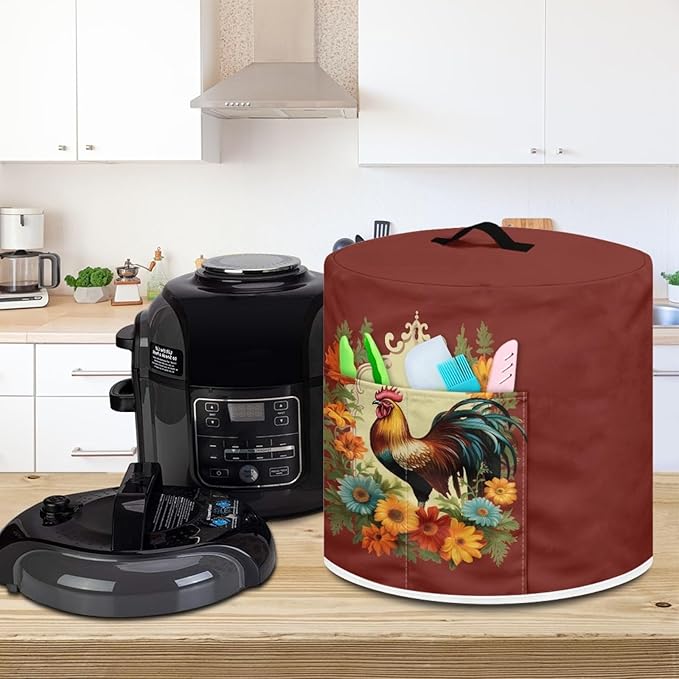 TODIYADDU Sunflower Rooster Pressure Cooker Cover for Women Trendy Instant Pot Cover with Top Handle and Pocket Kitchen Appliance Cover Dust Cover for 3 Quart Instant Pot and Extra Accessories Gifts