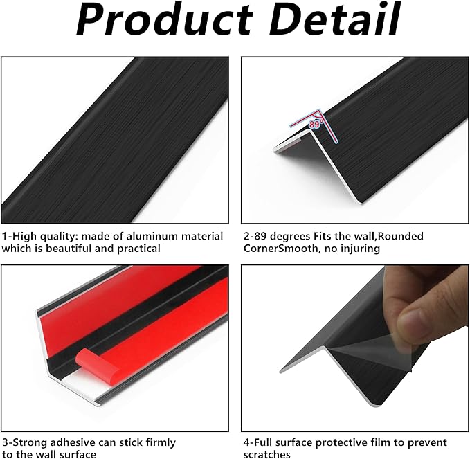 10pcs 48"L*1.42"W Aluminum Self-Adhesive Wall Corner Protectors, Wall Furniture Bumper, Safety Baby Proofing Corner Cushion Table Edge，Wide Coverage and Easy to Install - Black
