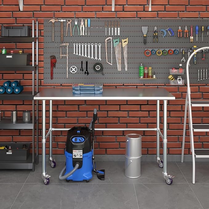 Stainless Steel Work Table Open Base & Wheels | Work Station | Metal Work Bench (Stainless Steel Work Table Open Base + Casters) (60" Long x 24" Deep)