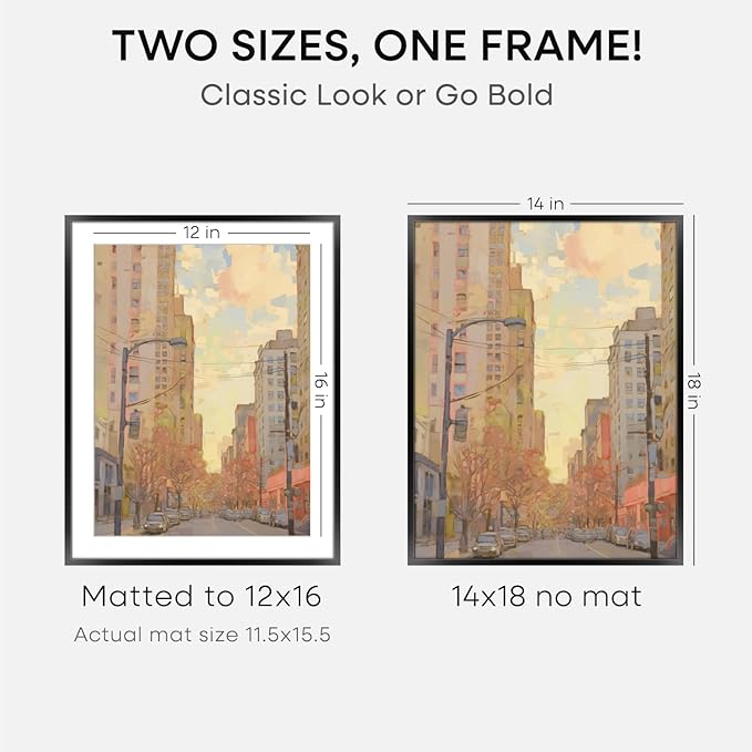 Homeforia 14x18 Picture Frame Black, High End Metal 14x18 Poster Frames with Mat 12x16 for Photo, 14 x 18 Black Frame Matted to 12 x 16 inch Print, 18x14 Thin Frame, Tempered Glass, Wall Kit, Set of 1