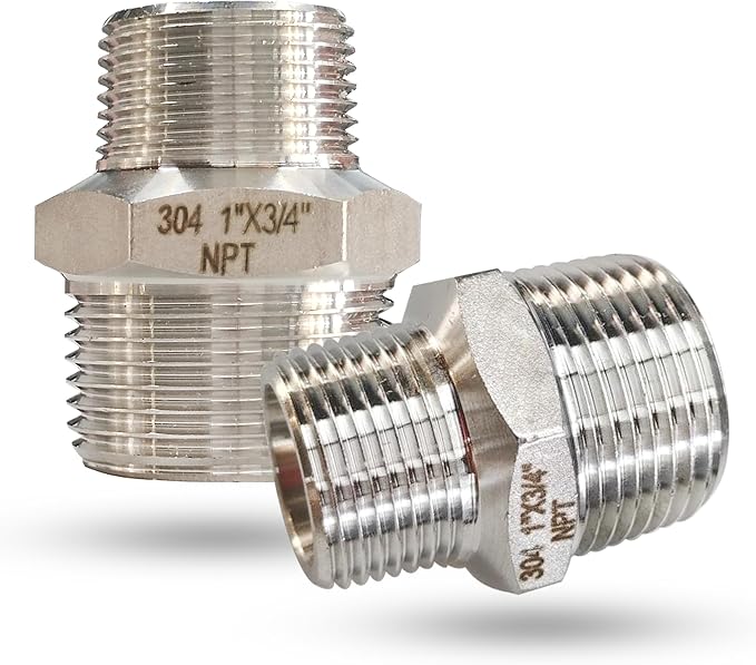 ZOUNI 2pcs Reducing Hex Nipple, 304 Stainless Steel 1" NPT Male x 3/4" NPT Male Pipe Fitting Reducer Nipple Adapter 2000psi Reducer Straight Connector (2pcs, 1"-3/4")